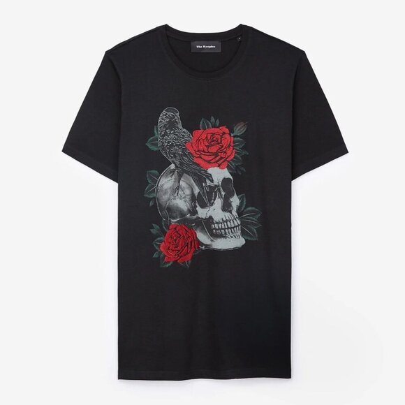 The Kooples Skull Roses Raven Mens T Shirt Size XL Black Red Goth Rocker - Picture 2 of 9